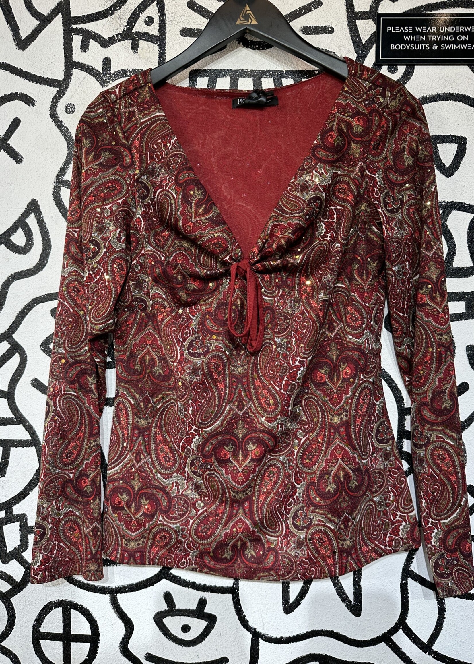 INC Y2K Red Paisley LS M