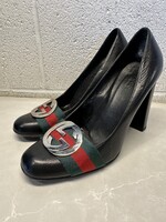 Gucci Black Web Accent Leather Heels 6.5