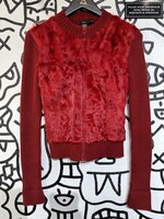 BCBG Y2K Red Knit/Genuine Fur Jacket XS