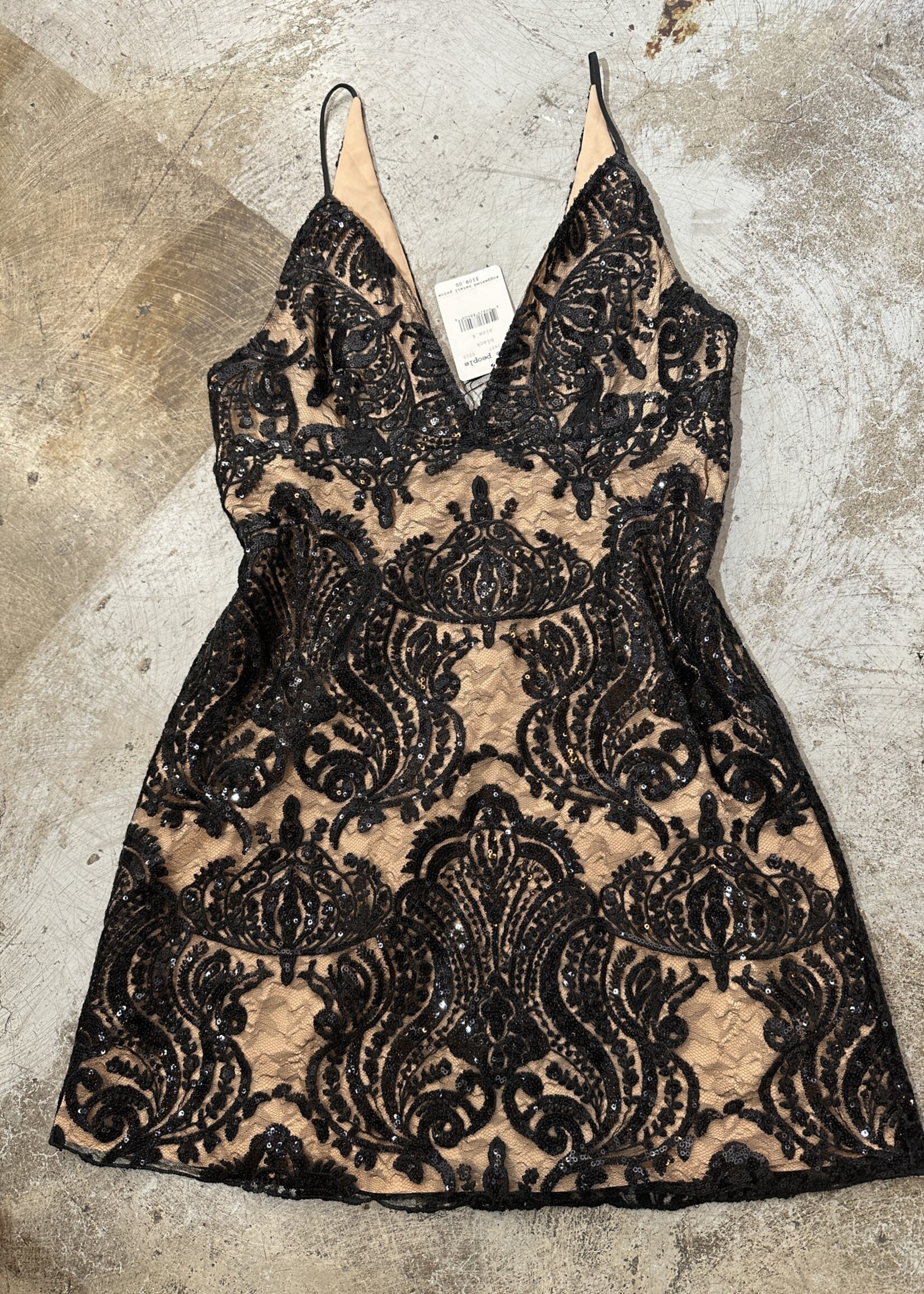 NWT Free People Black Lace Layer Dress 4/S