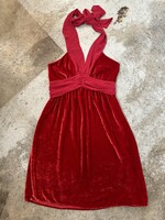 Guess Y2K Red Velour Halter Dress S