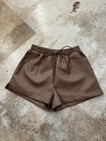 Beige Botany Brown Faux Leather Shorts 24-26