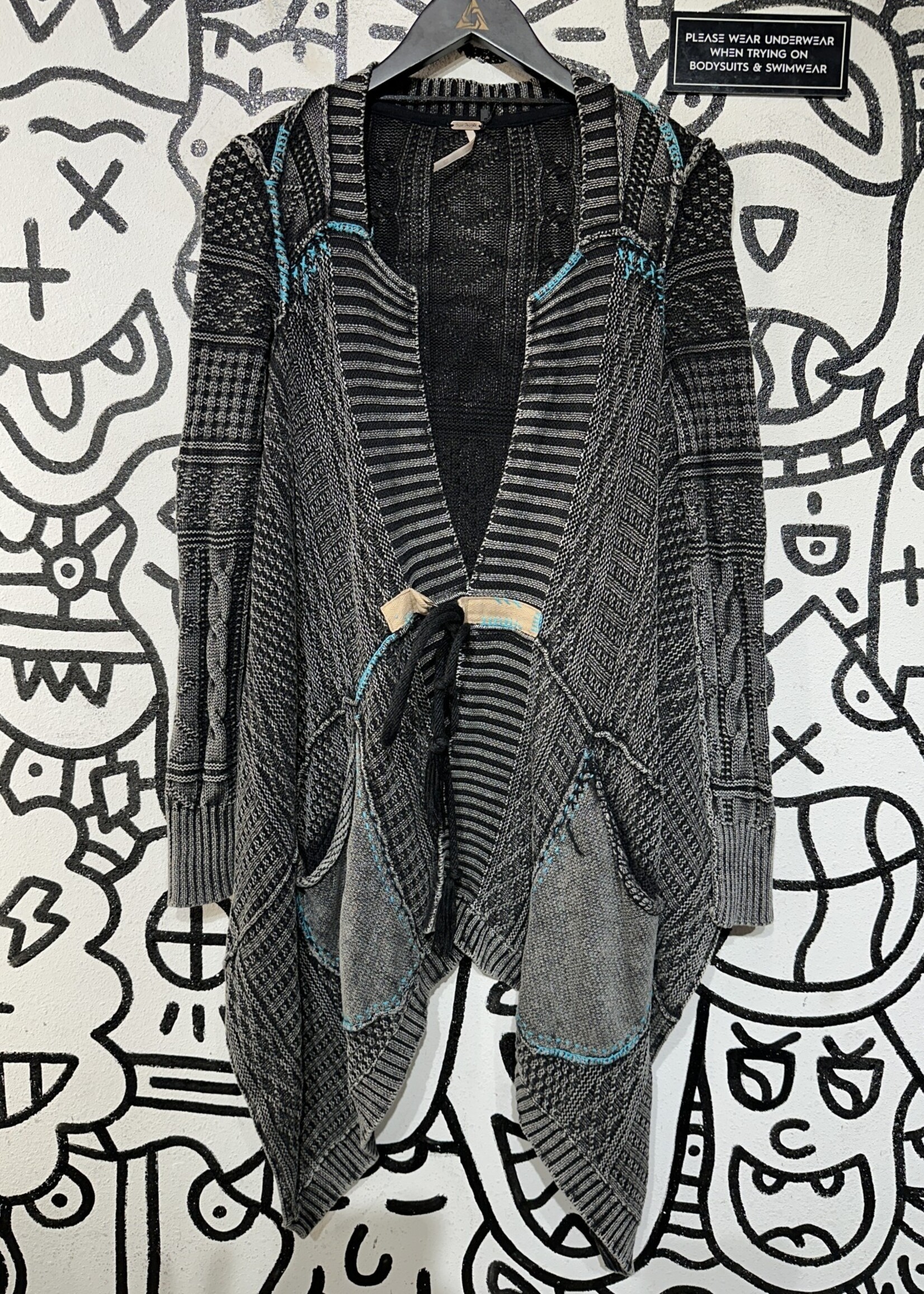 Free People Black Grey Cardigan XS