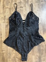 Deadstock Victoria's Secret Black Velour Bodysuit S