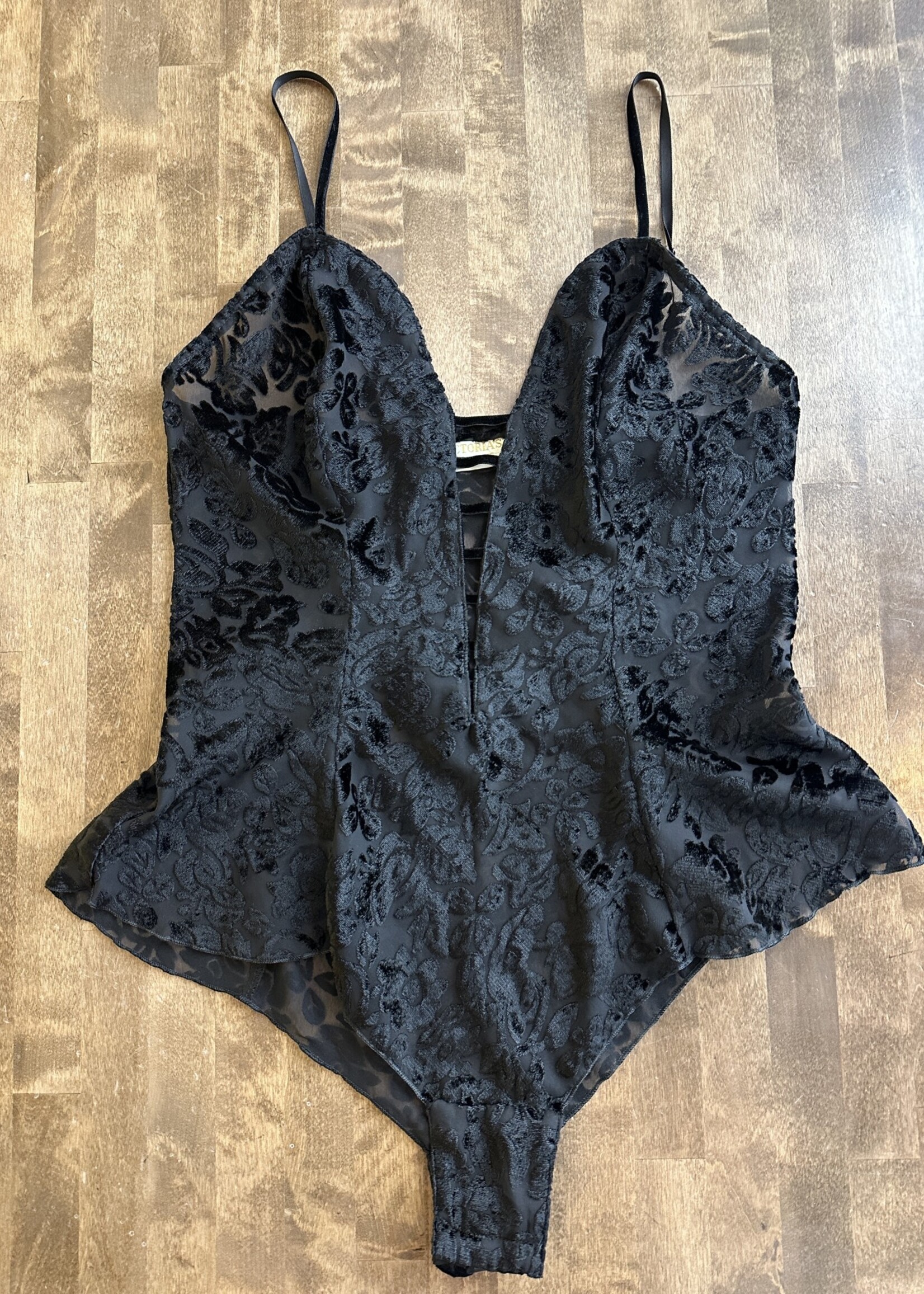 Deadstock Victoria's Secret Black Velour Bodysuit S