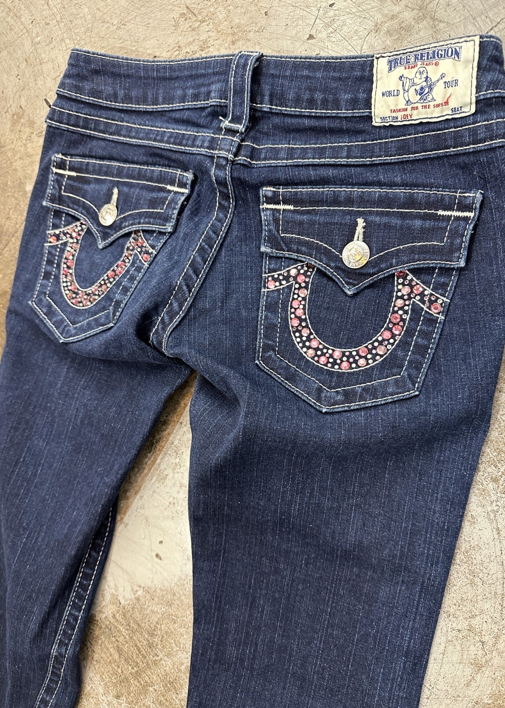 True Religion Joey Pink Rhinestone Jeans 27