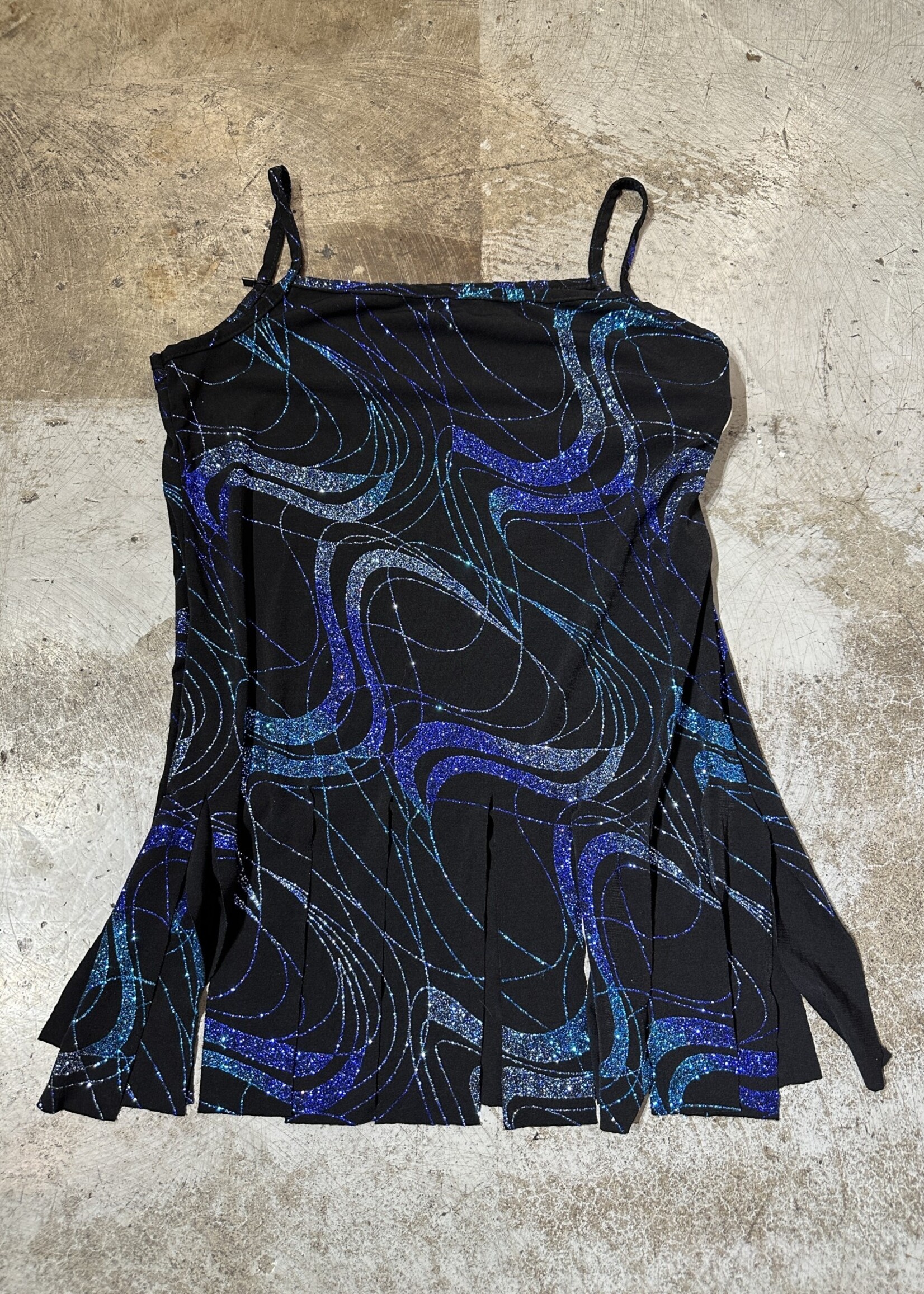 No Label Black Blue Swirl Fringe Tank S