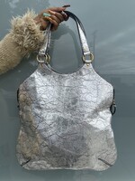 YSL Silver Distressed Leather Tribute Bag