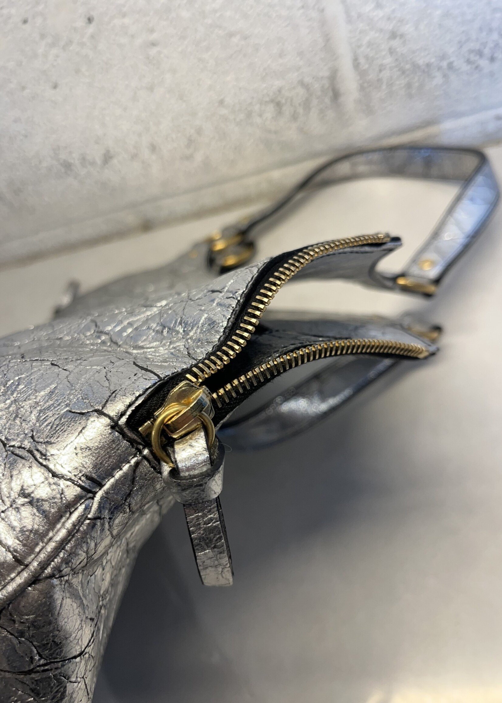 YSL Silver Distressed Leather Tribute Bag