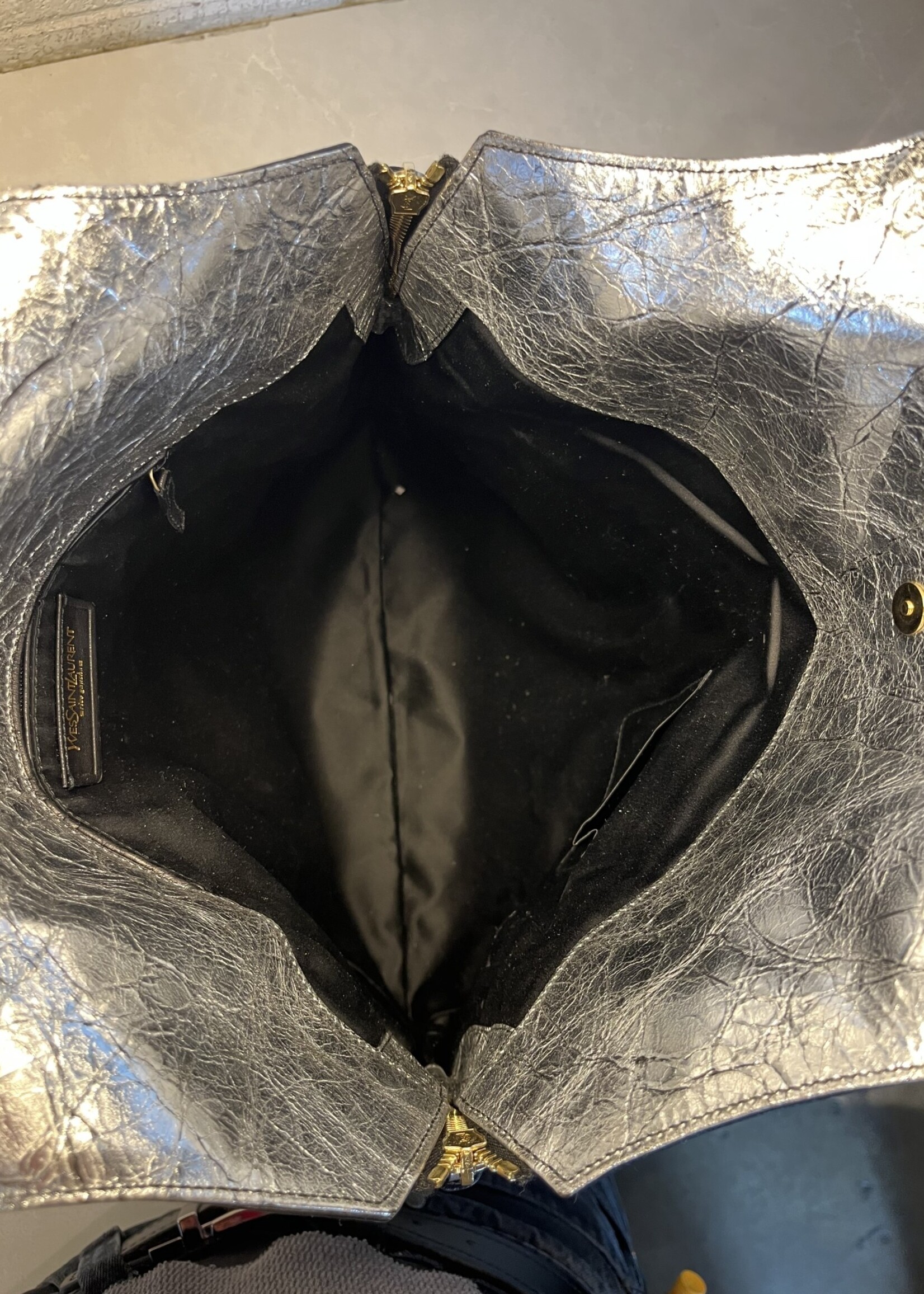 YSL Silver Distressed Leather Tribute Bag