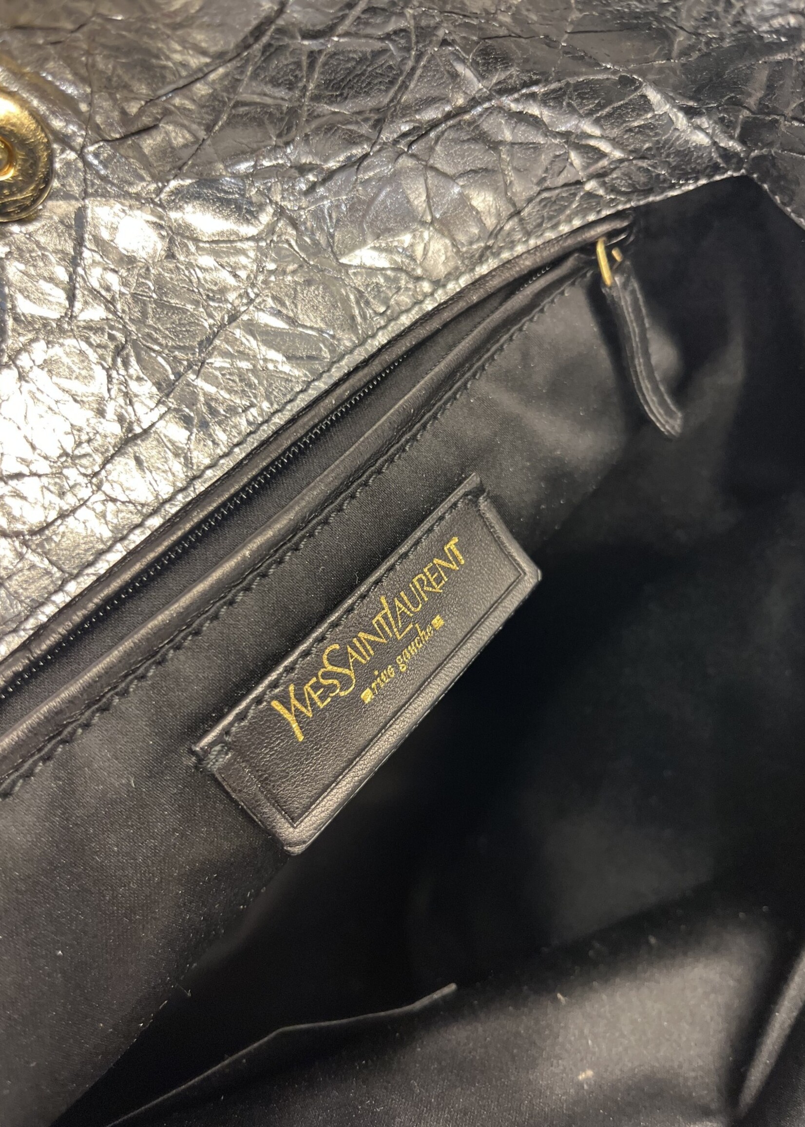 YSL Silver Distressed Leather Tribute Bag