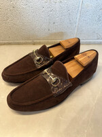 Gucci Brown Suede Loafers With Alligator Trim Fits Masc 10