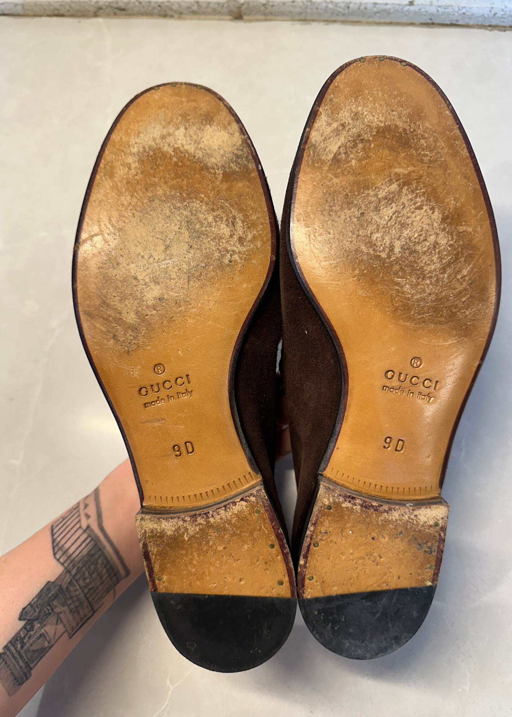 Gucci Brown Suede Loafers With Alligator Trim Fits Masc 10