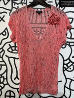 Bebe Coral Pink Crochet Top L