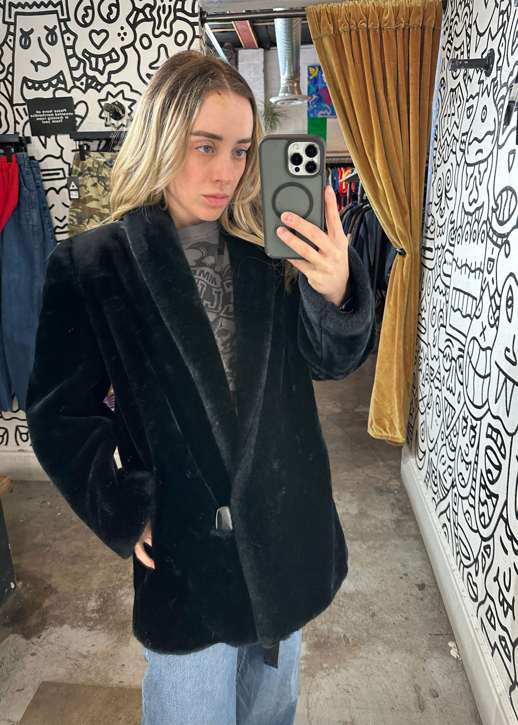 Style Vintage Black Teddy Coat OSFA