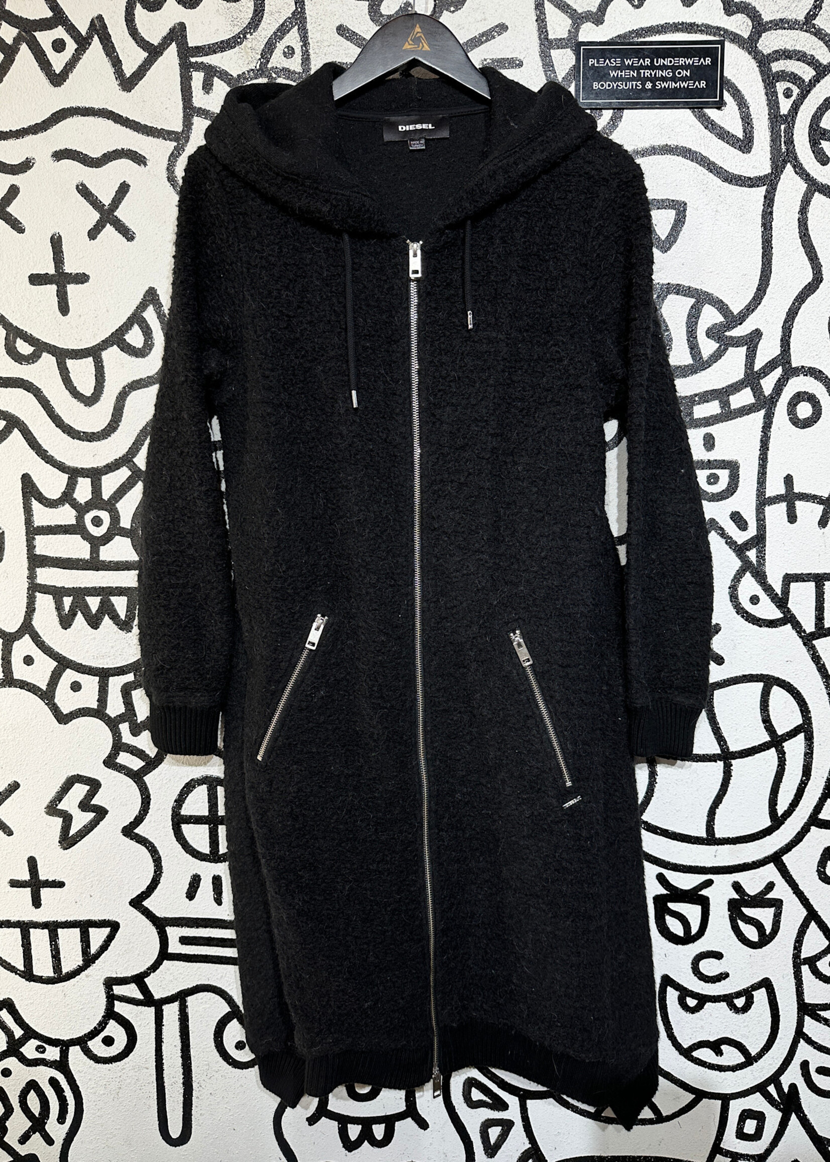 Diesel Black Hooded Trench XS