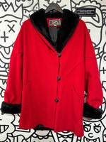 RZR Vintage Red Black Fur Lapel Coat Fem XL