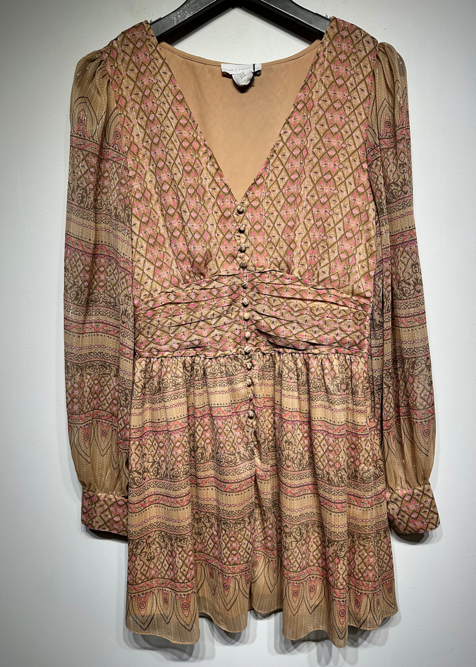 House of Harlow Pink Gold Shimmer LS Dress M