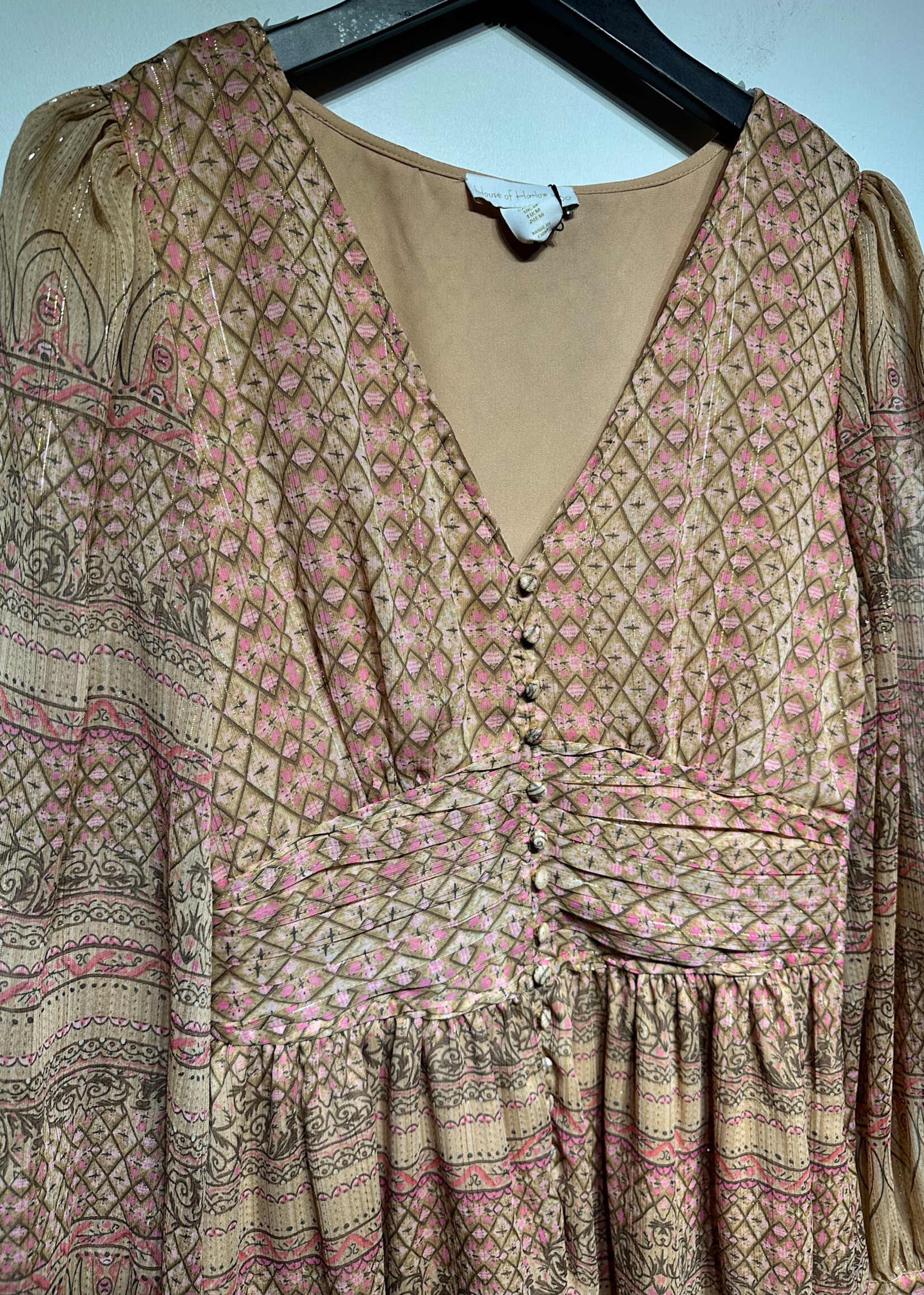 House of Harlow Pink Gold Shimmer LS Dress M