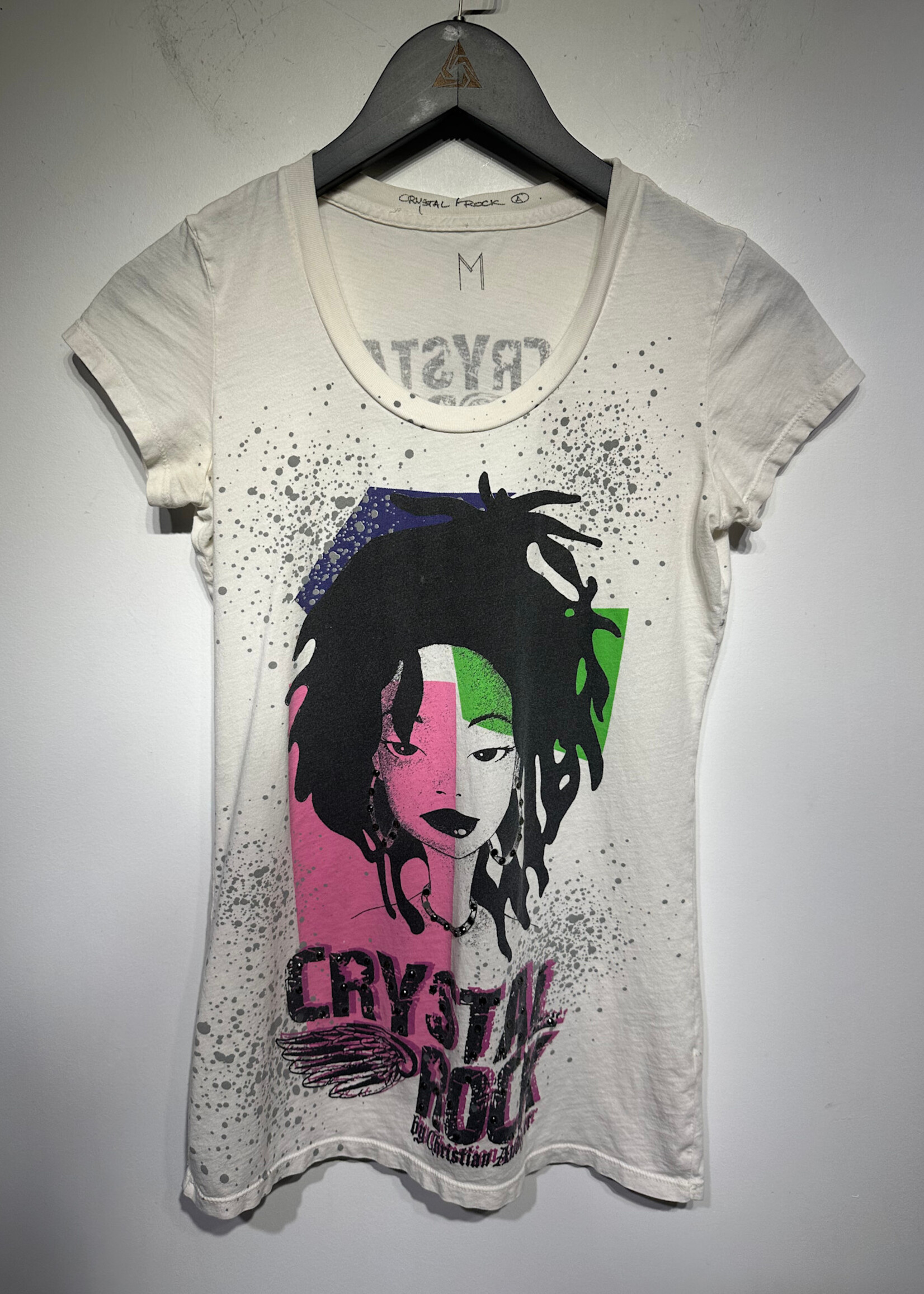 Crystal Rock White Jeweled Tee Fem M