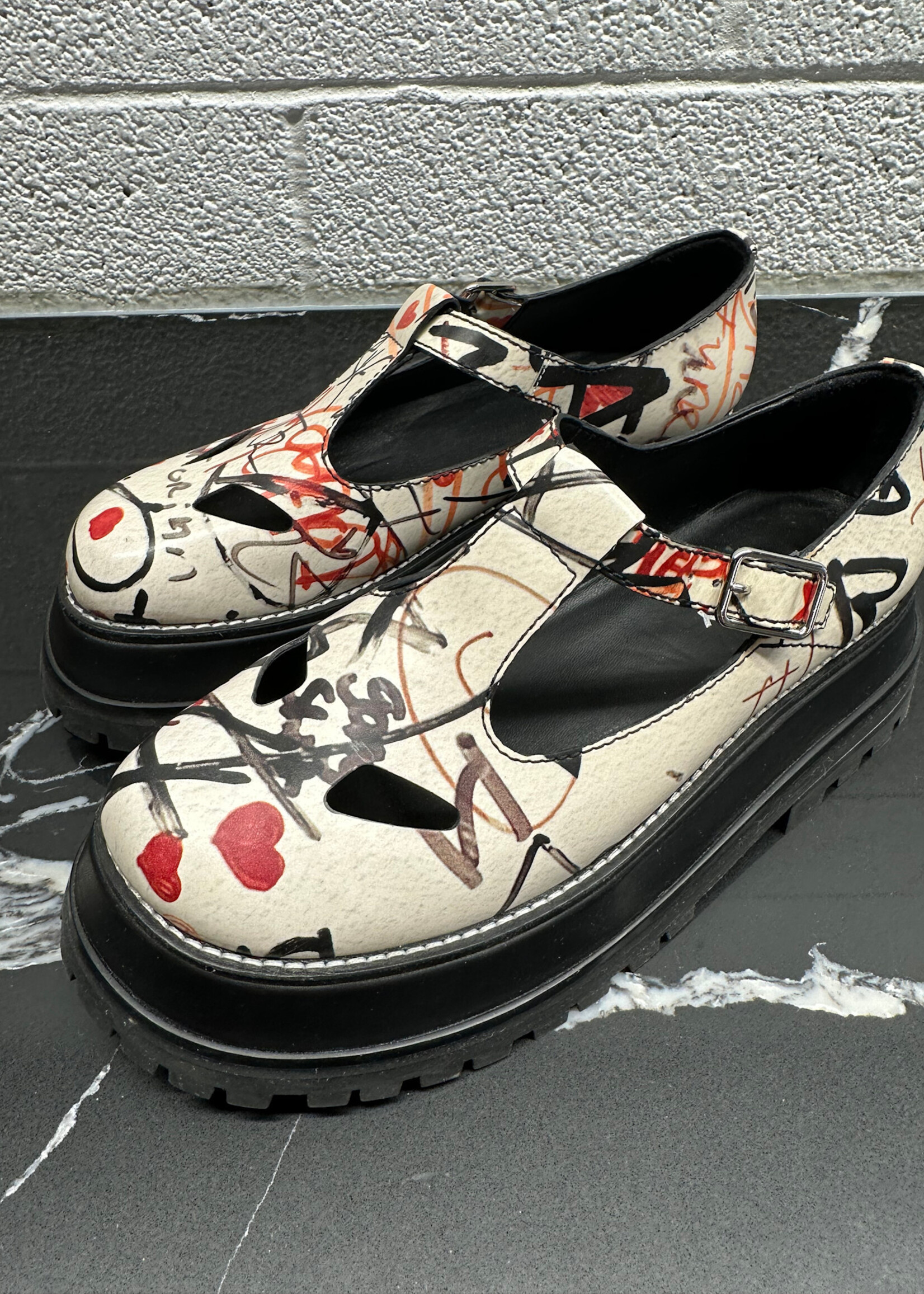 Burberry Graffiti Print Mary Jane Platforms 38/7.5