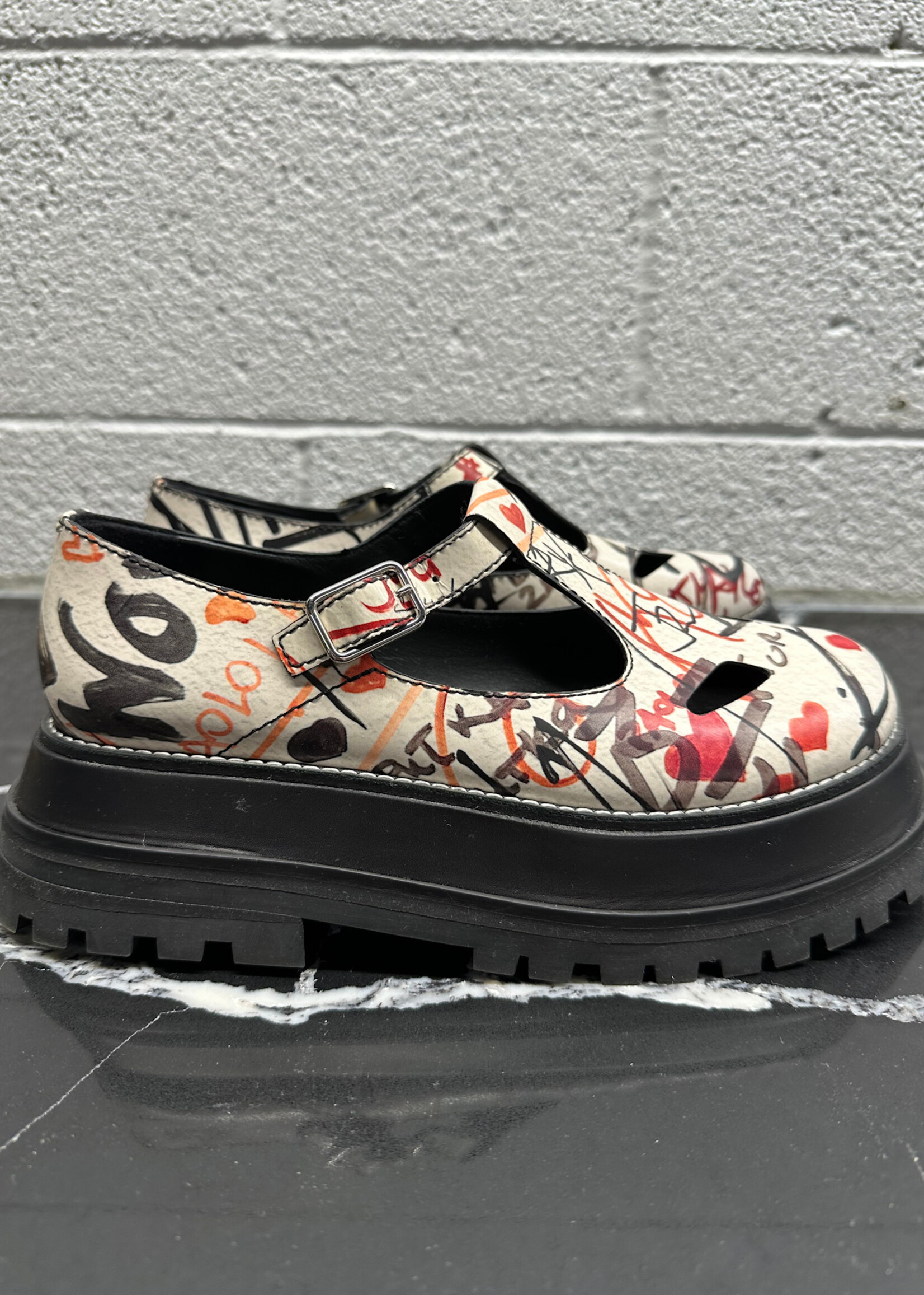 Burberry Graffiti Print Mary Jane Platforms 38/7.5