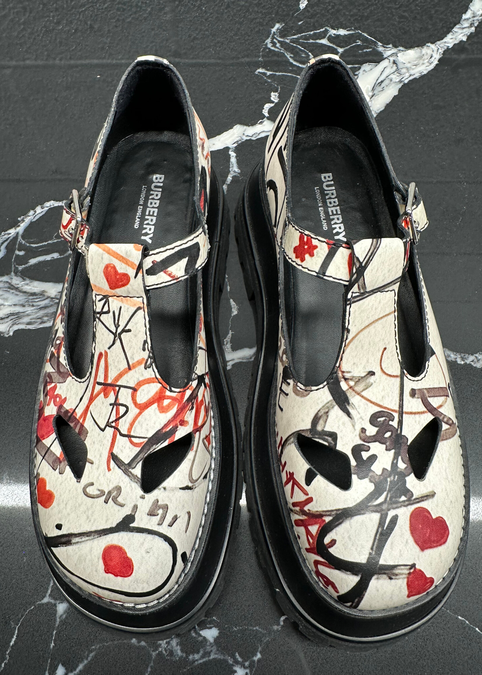Burberry Graffiti Print Mary Jane Platforms 38/7.5