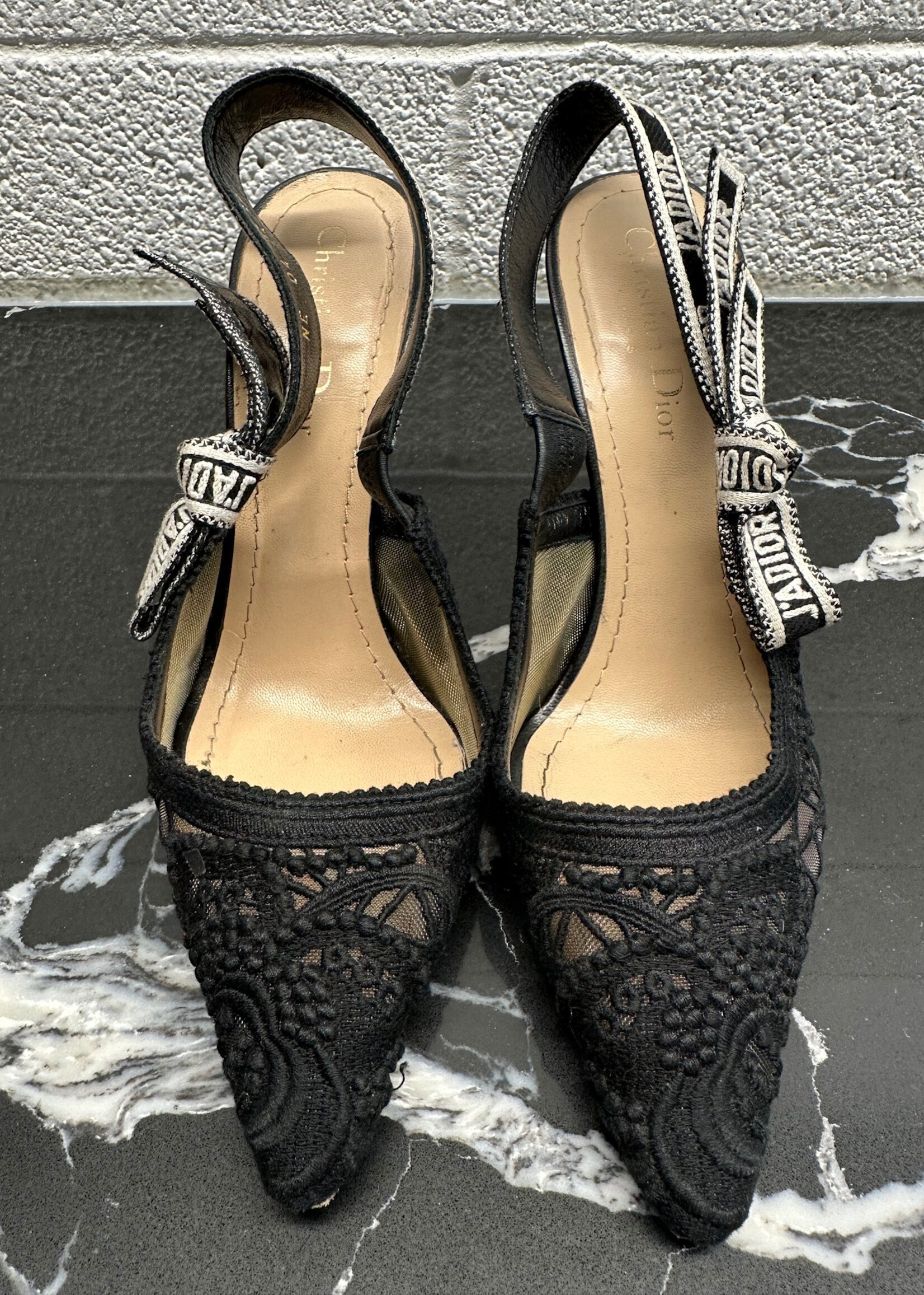 Dior Lace Pattern Slingback Heels 38/7.5