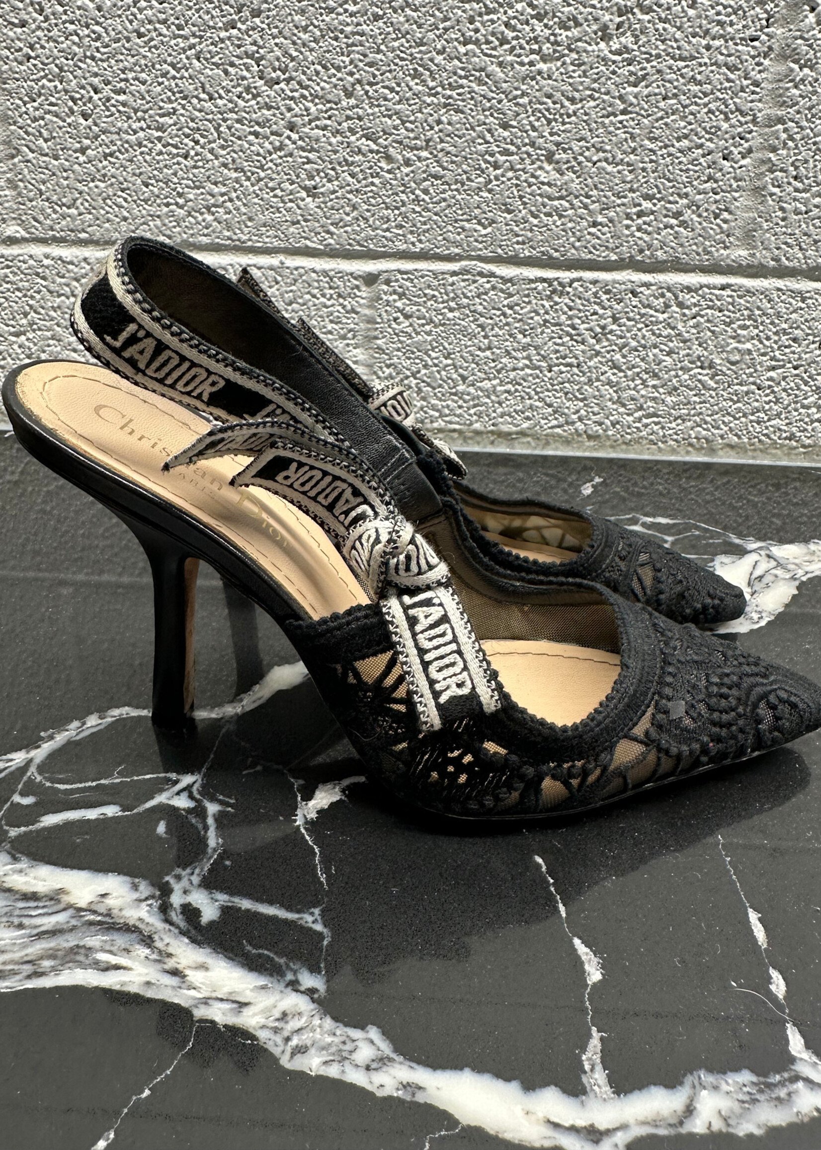 Dior Lace Pattern Slingback Heels 38/7.5