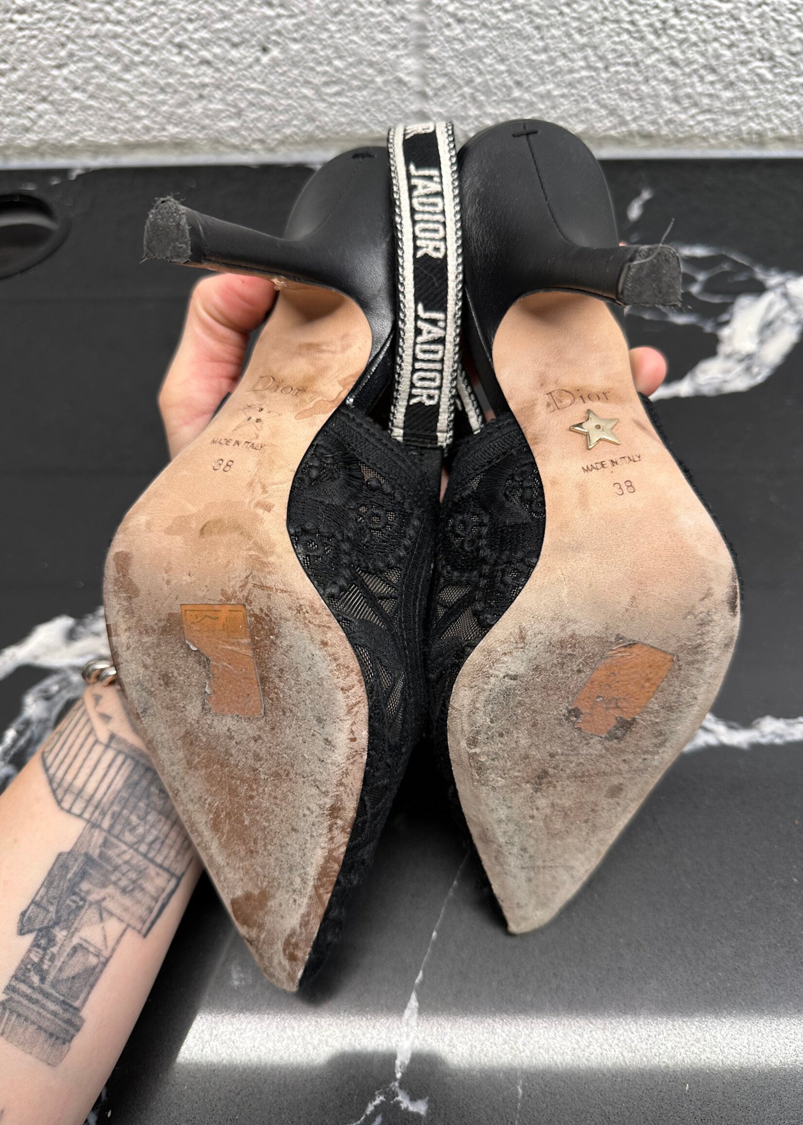 Dior Lace Pattern Slingback Heels 38/7.5