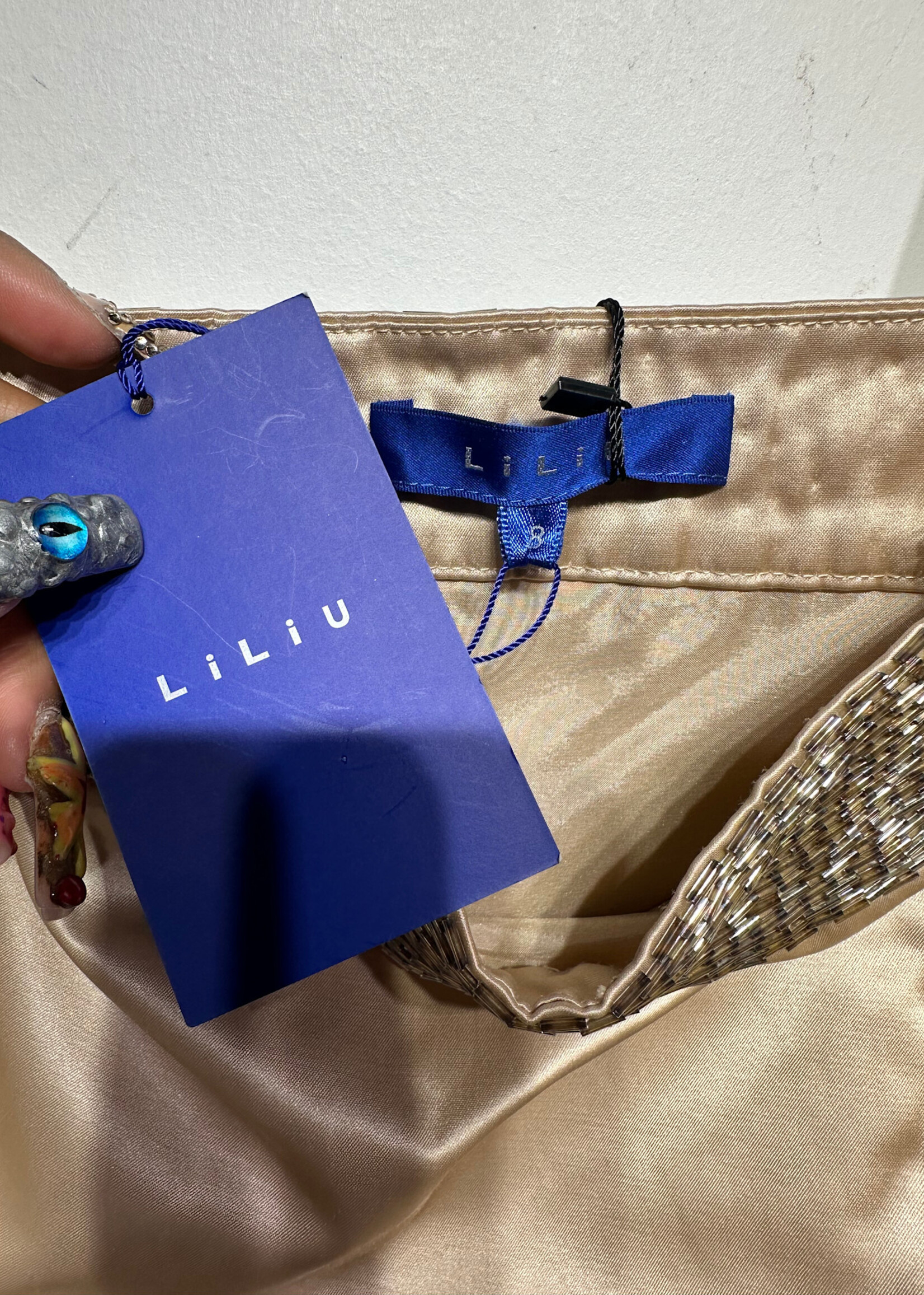 NWT Liliu Gold Beaded Satin Tank M