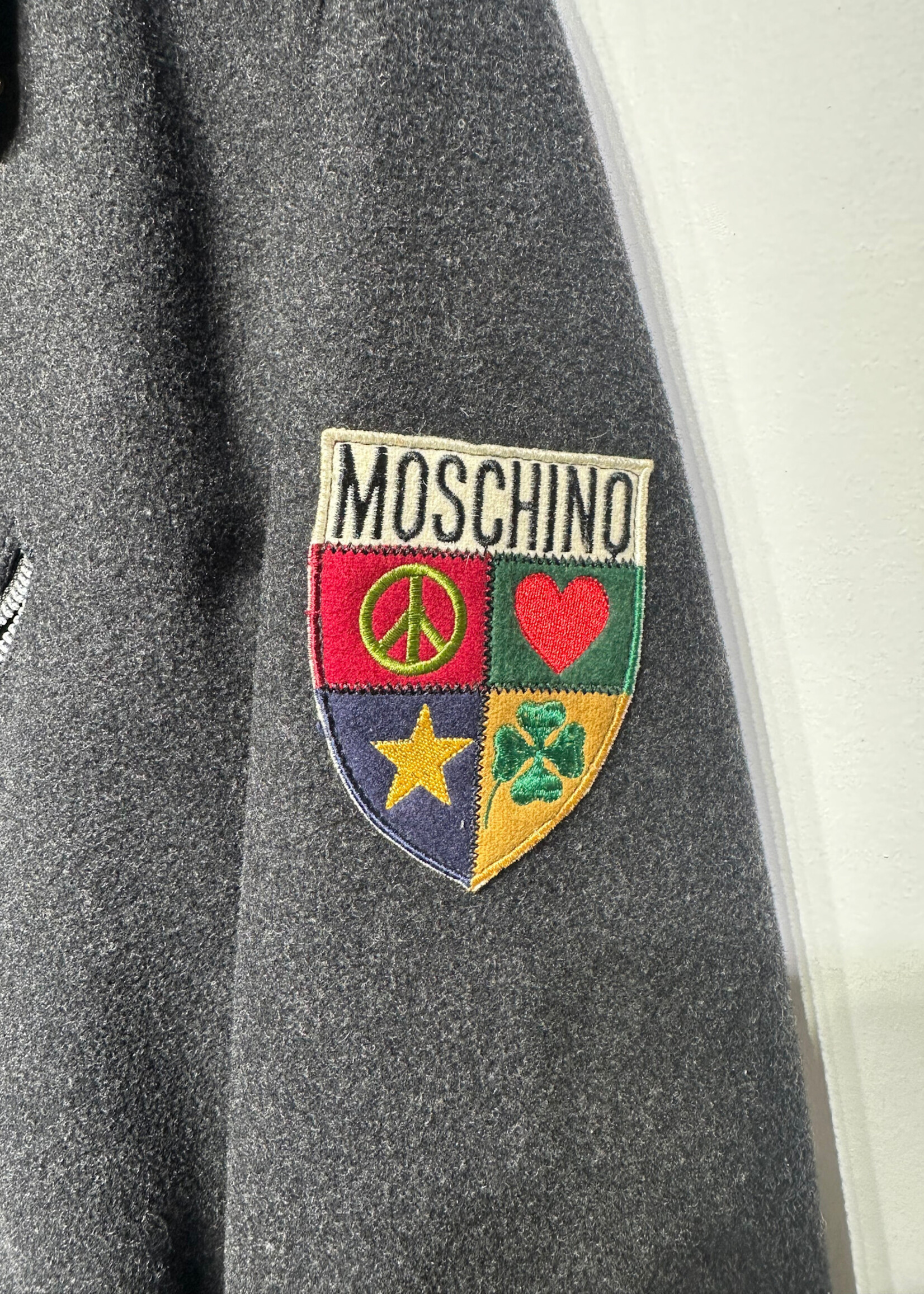 Moschino 90s Patch Wool Biker Jacket 38/Fits L