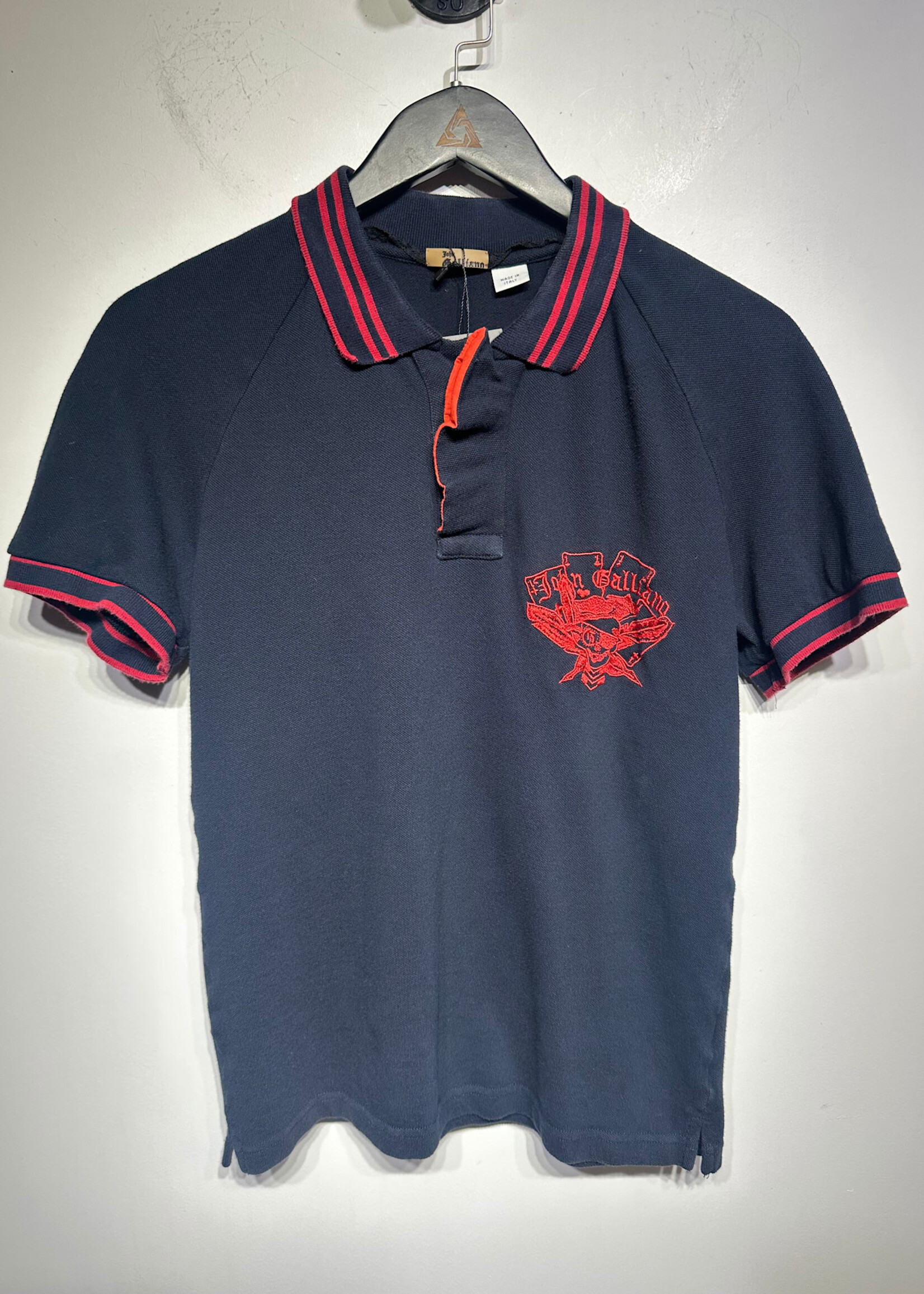 John Galliano Navy Blue Embroidered Polo L (Fits M)