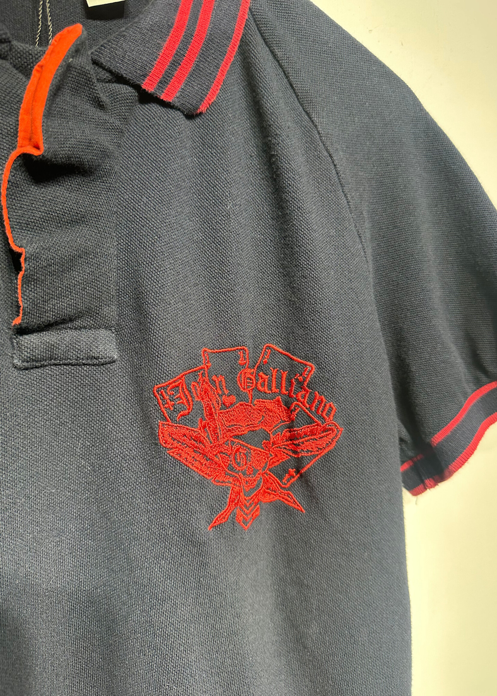 John Galliano Navy Blue Embroidered Polo L (Fits M)