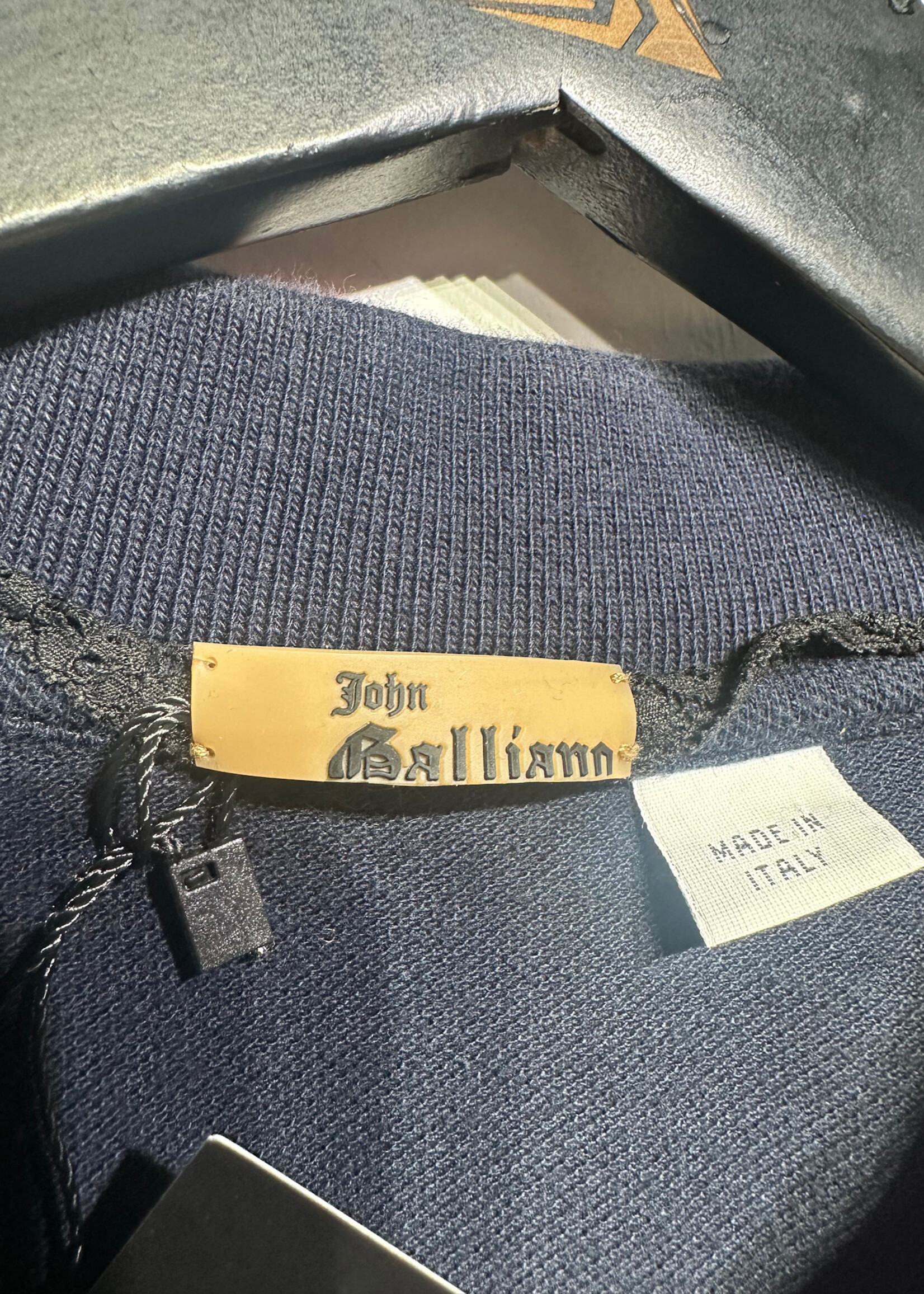 John Galliano Navy Blue Embroidered Polo L (Fits M)