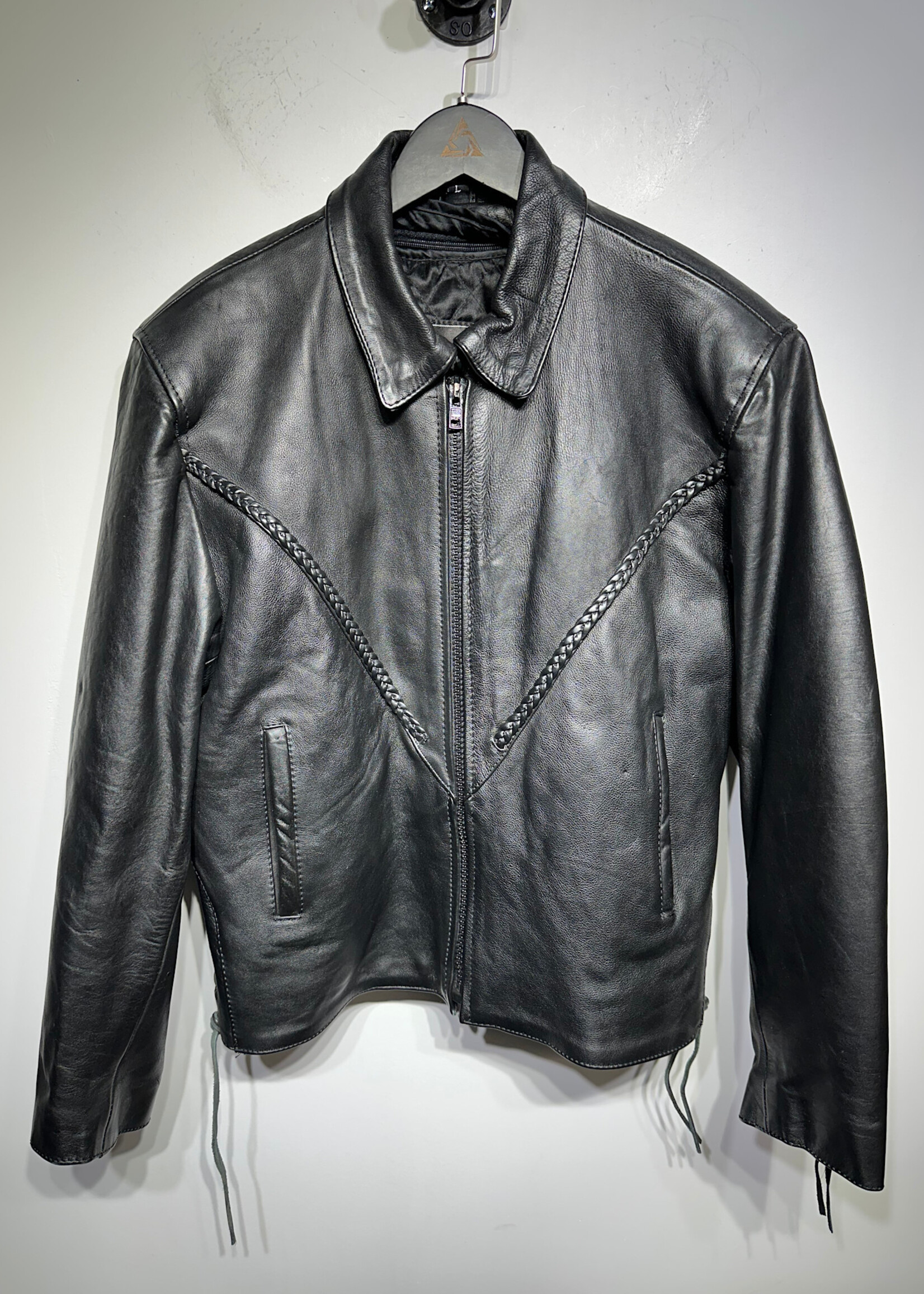 UNIK Black Braided Leather Jacket Fem L