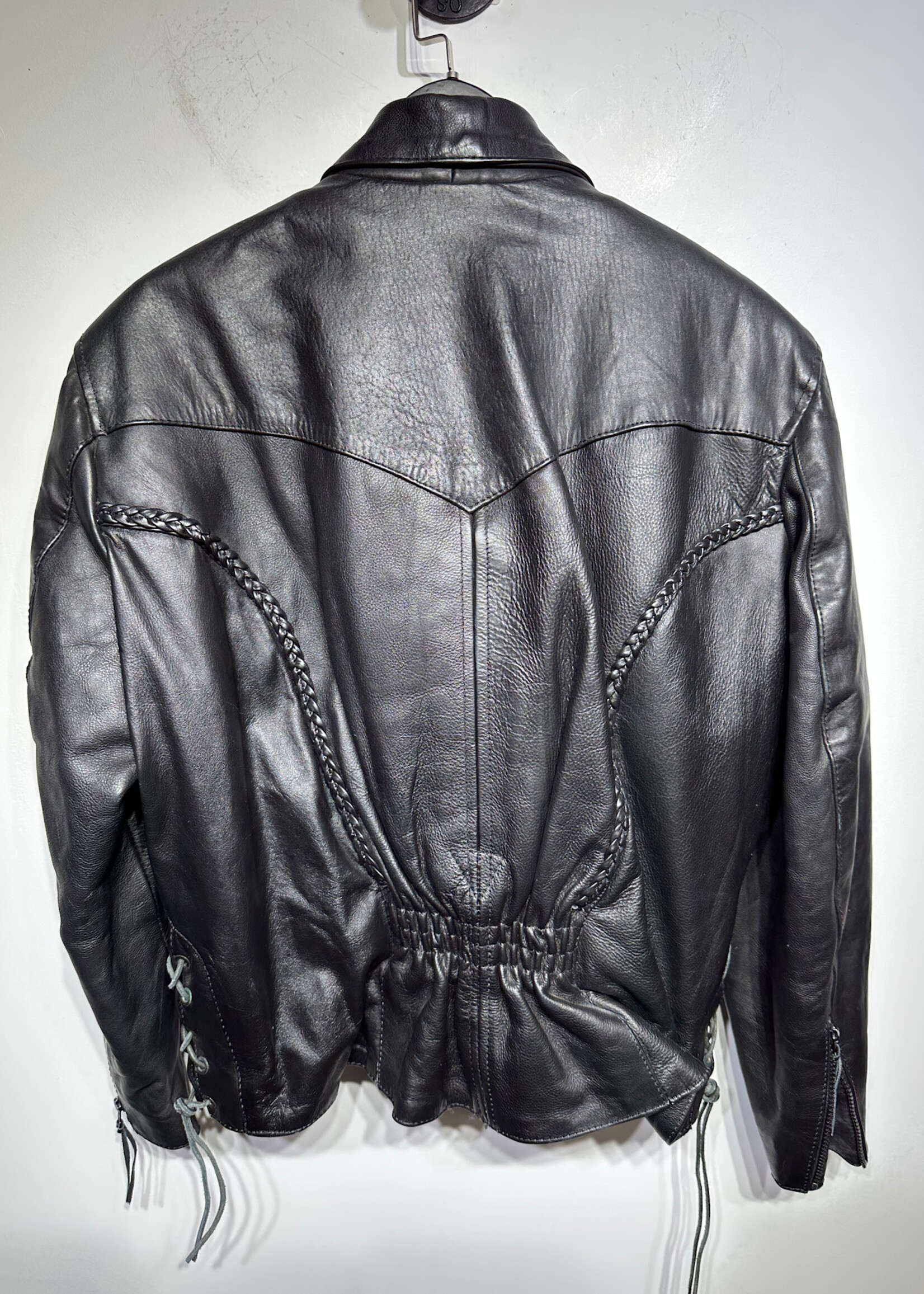 UNIK Black Braided Leather Jacket Fem L
