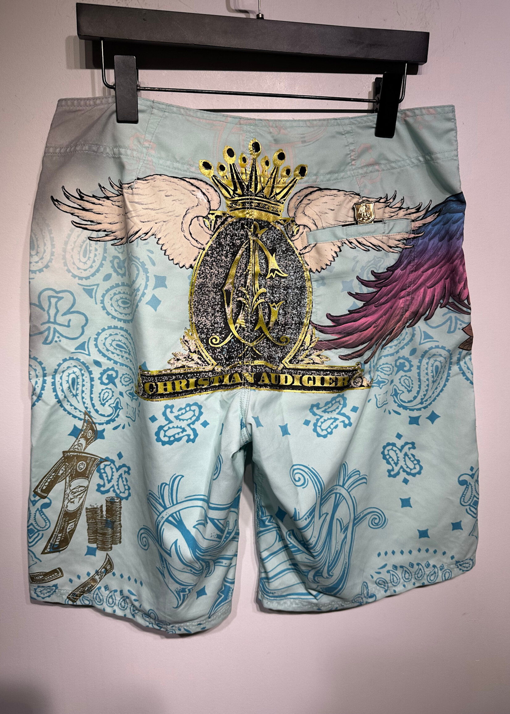 Christian Audigier Light Blue Shorts Masc 32