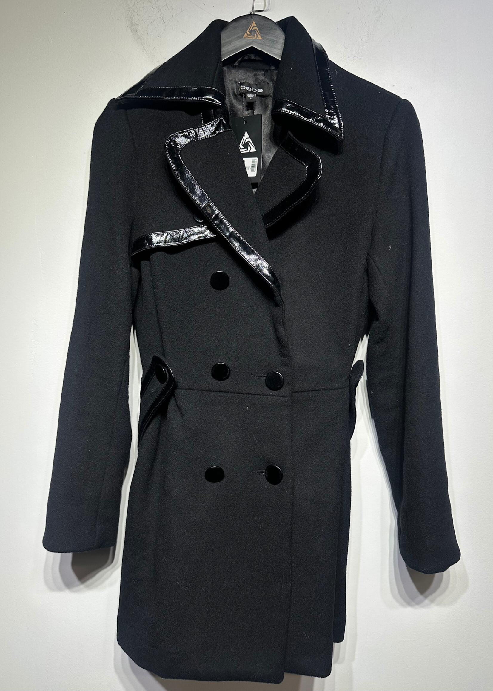 Y2K Bebe Patent Trim Overcoat S
