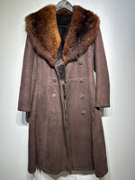 Vintage Maroon Suede Fur Trim Coat Fem M/L