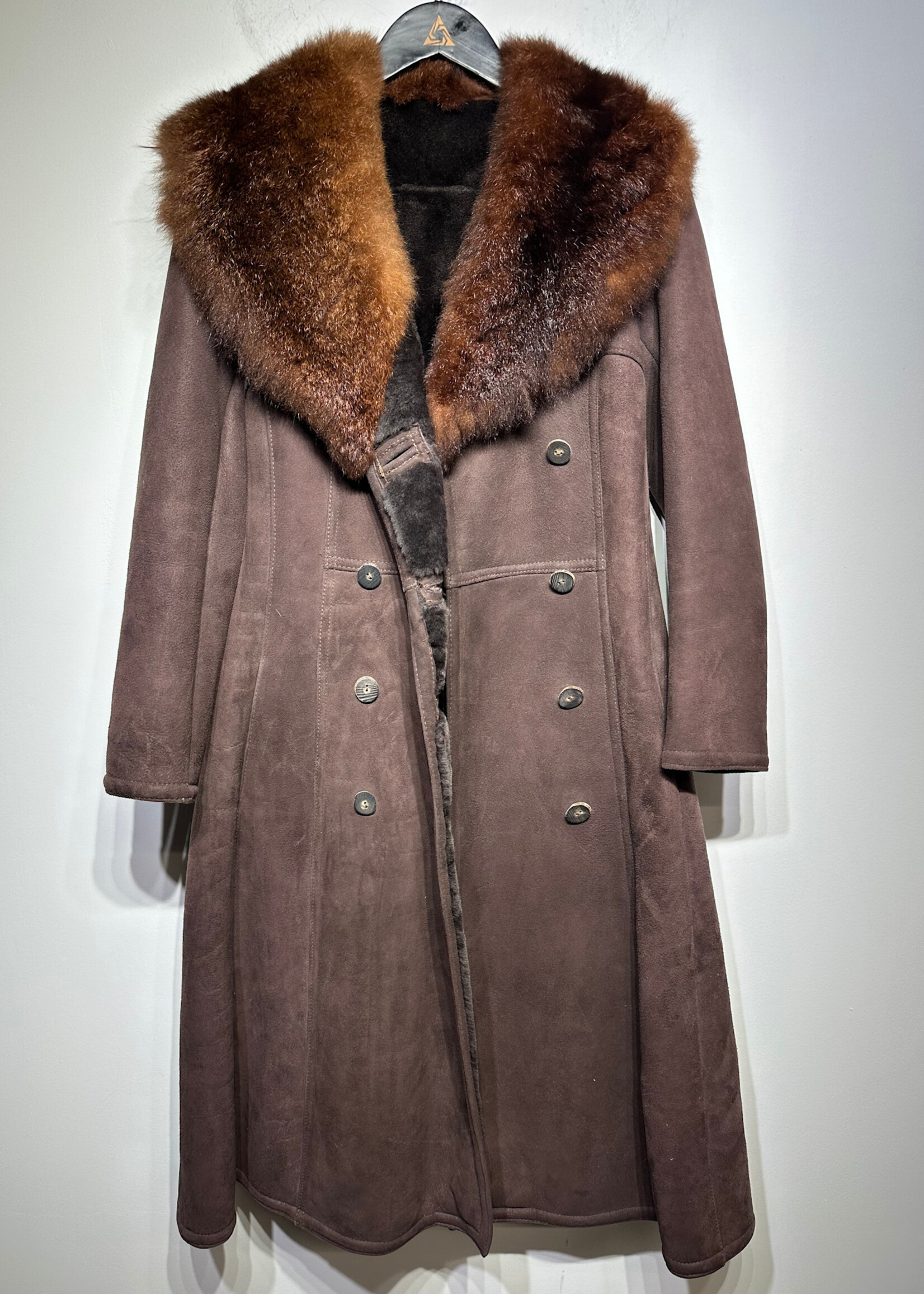 Vintage Maroon Suede Fur Trim Coat Fem M/L