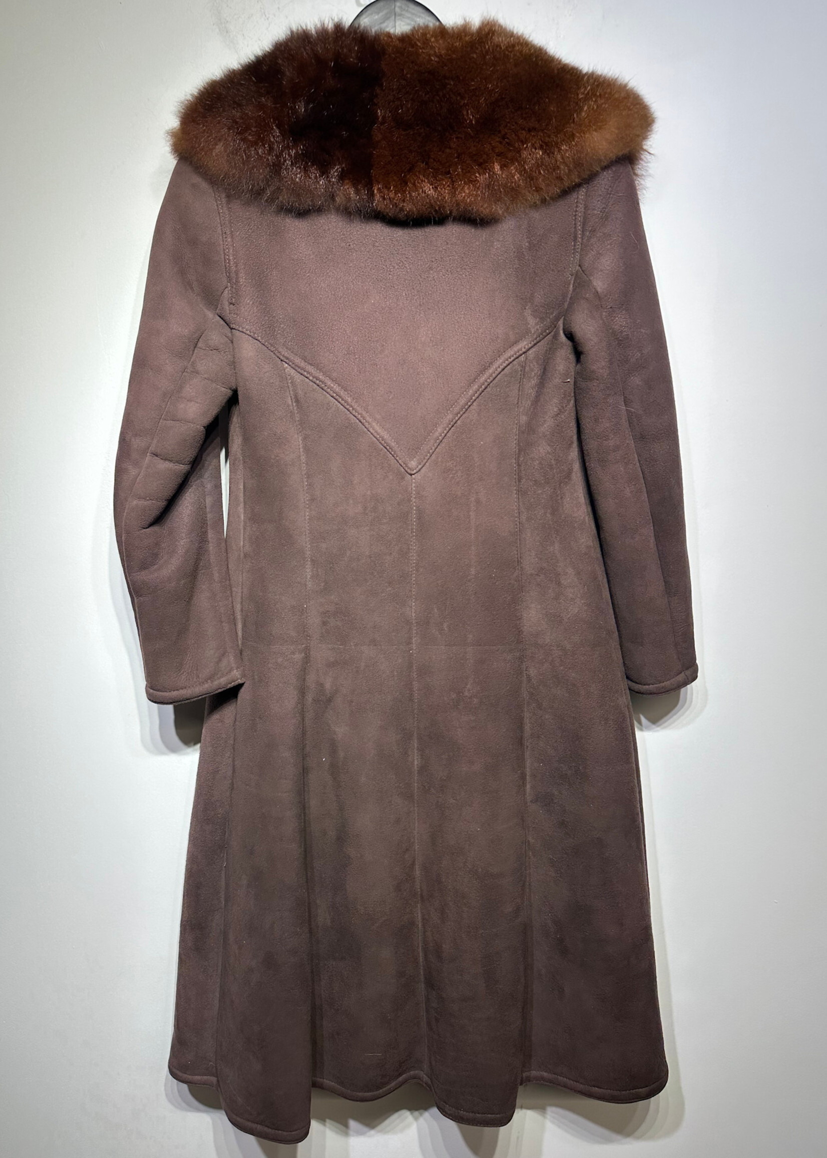 Vintage Maroon Suede Fur Trim Coat Fem M/L