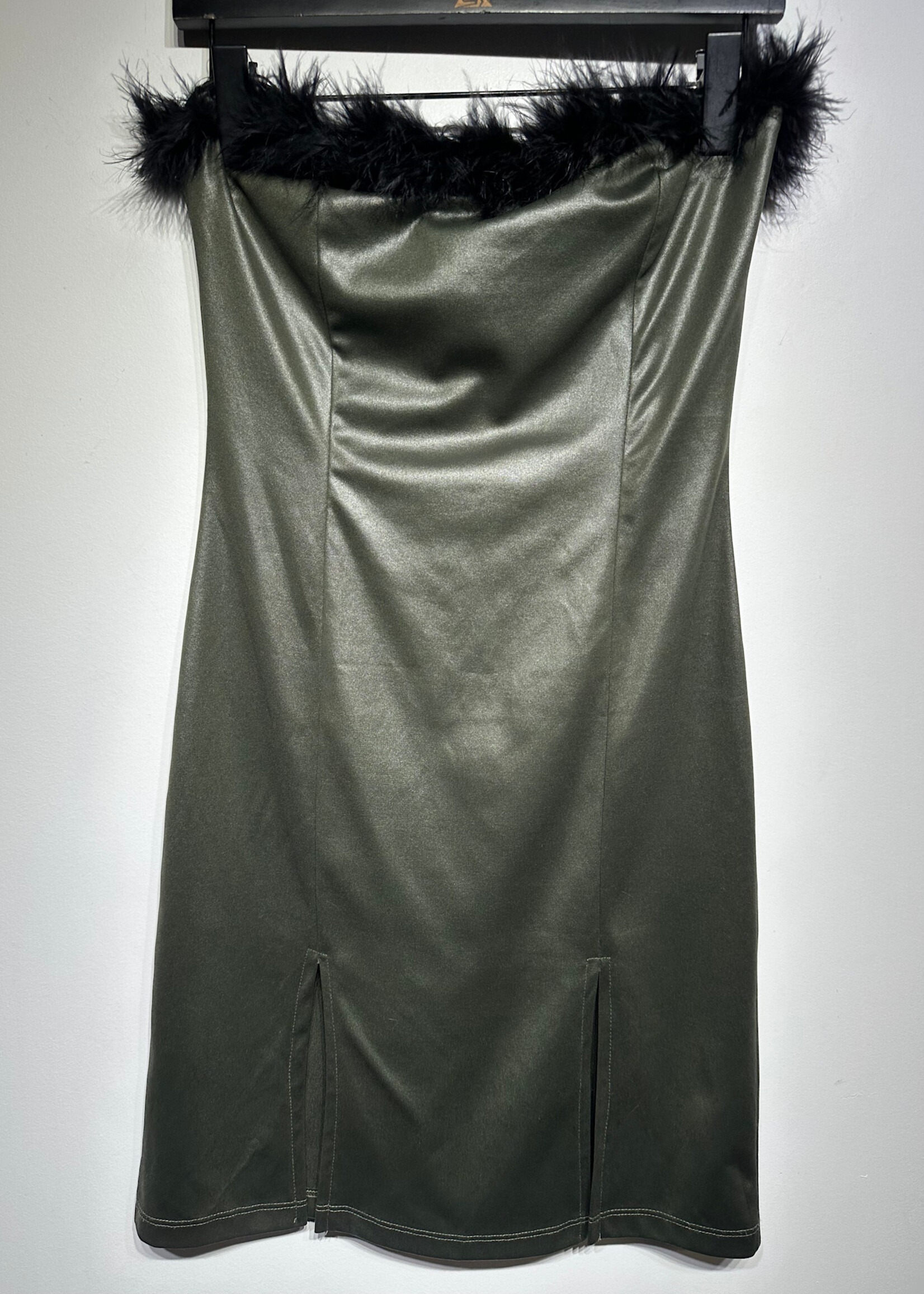 IRE Vintage Dark Green Fur Trim Cocktail Dress M