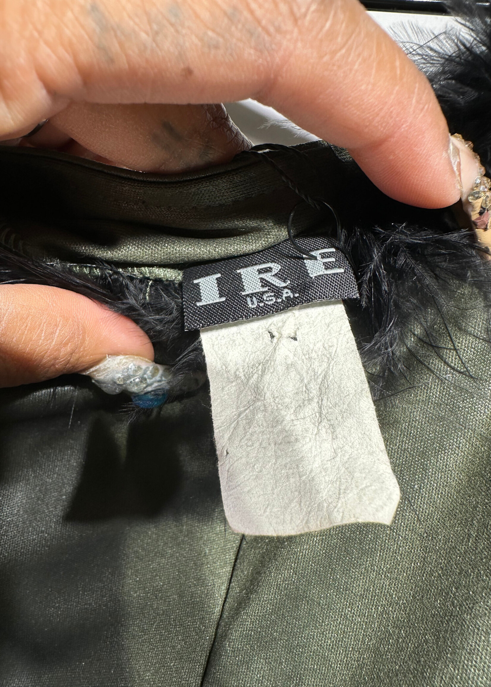 IRE Vintage Dark Green Fur Trim Cocktail Dress M