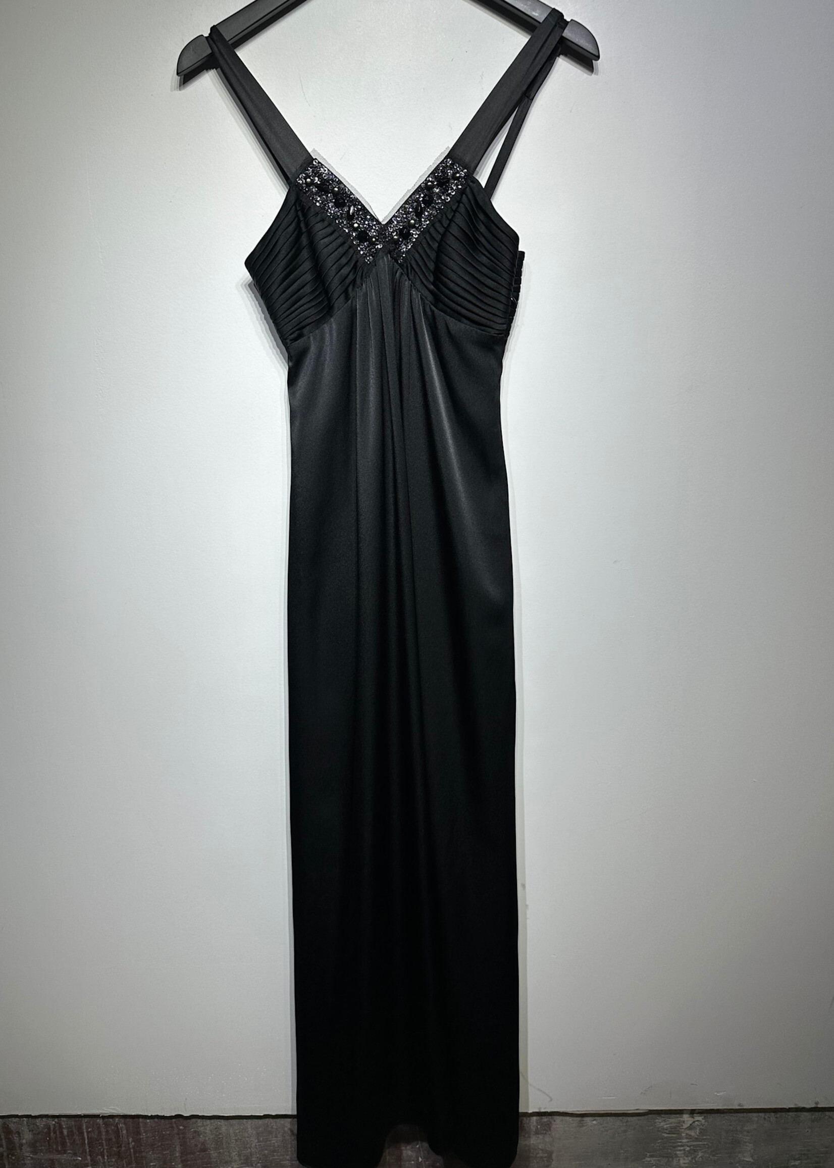 NWT BCBG Black Satin Maxi Dress 0/XS