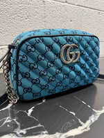 Gucci Canvas Small Marmont Blue Camera Bag