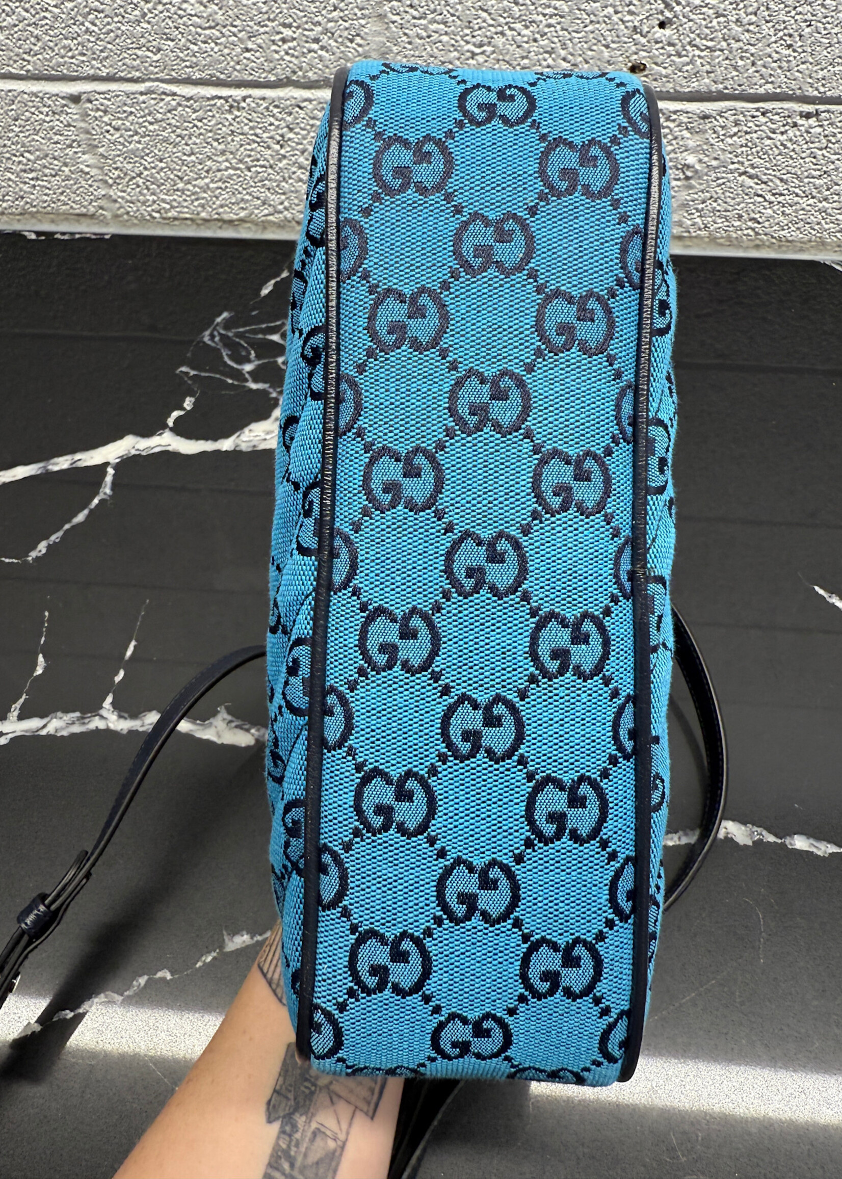 Gucci Canvas Small Marmont Blue Camera Bag