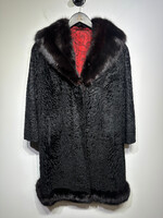 MRF Vintage Black Fur Trim Long Coat Fem M/L