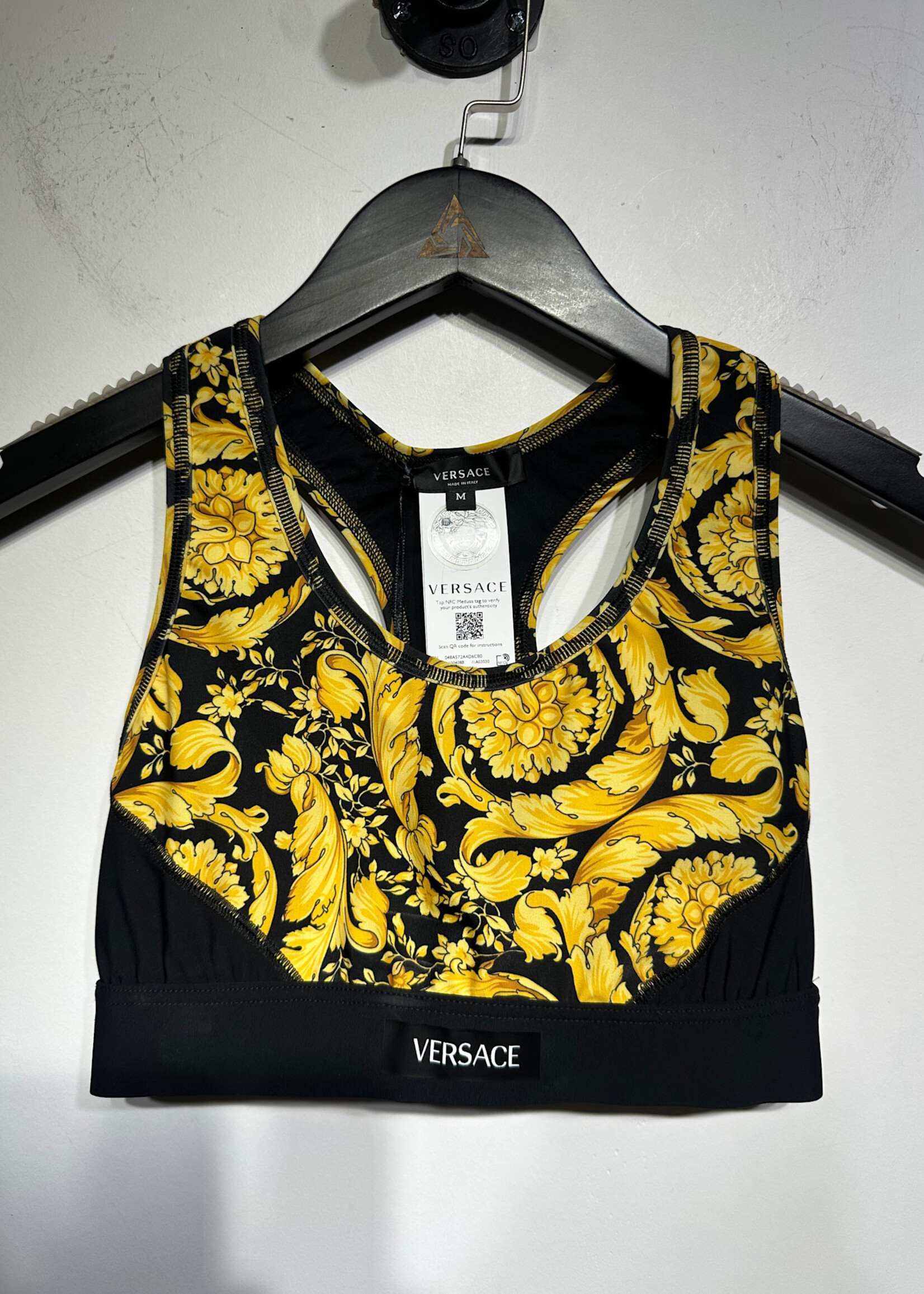 NWT Versace Black Gold Print Sports Bra M