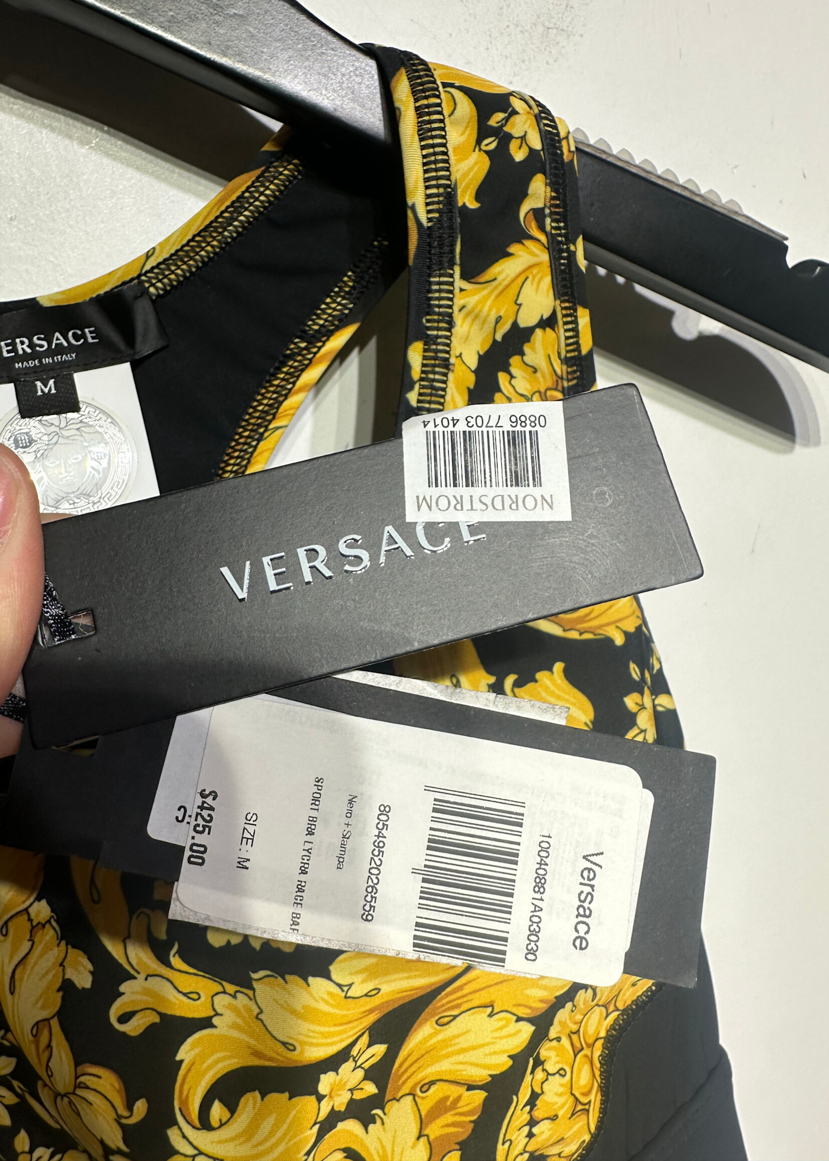 NWT Versace Black Gold Print Sports Bra M